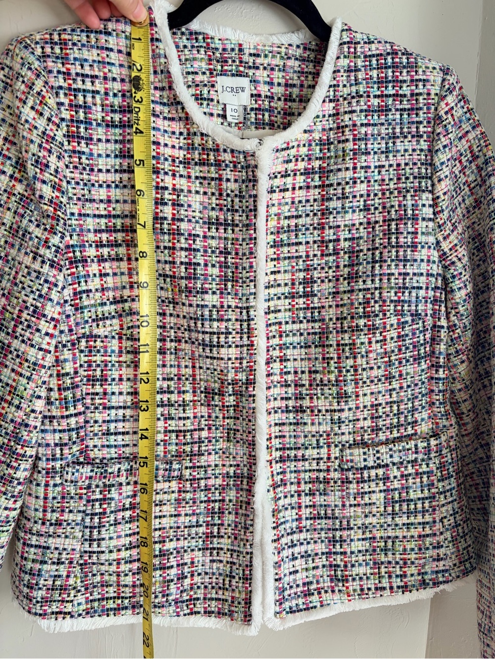 J. Crew Multicolor Tweed Collarless Jacket with White Trim - Picture 4 of 8
